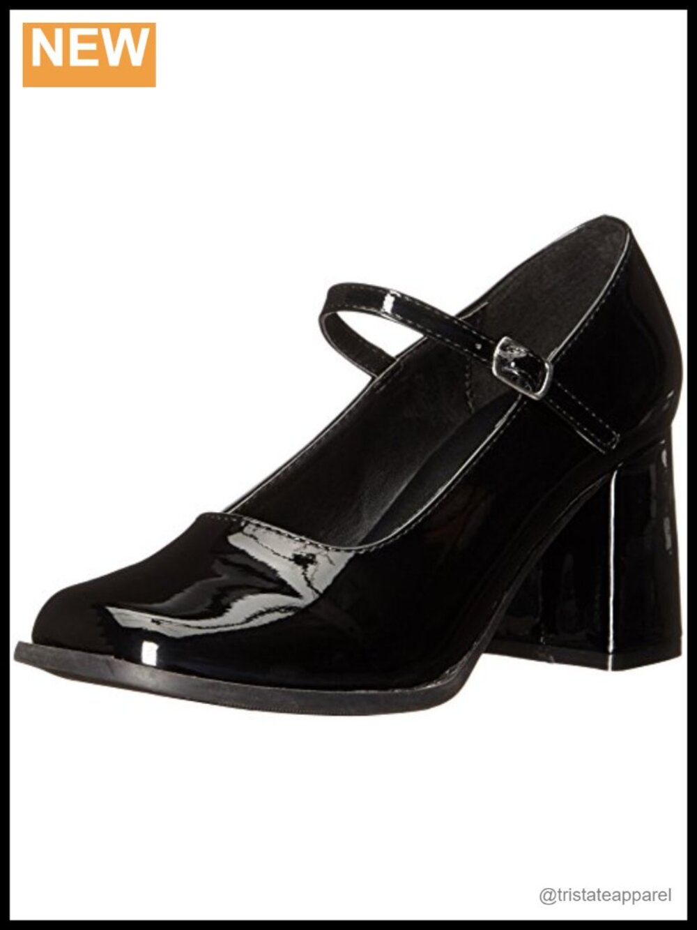 Synthetic Square Toe Mary Jane Block Heel Pump